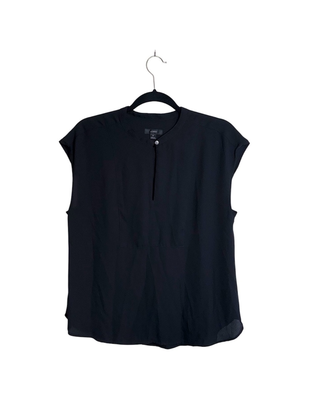 J. Crew Keyhole Front Cap Sleeve Blouse Solid Black Round Neck Medium Women’s